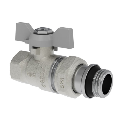 Кран шаровой V&G Valogin 1/2" с полусгоном и уплотнительным кольцом ВР/НР резьба, ручка бабочка