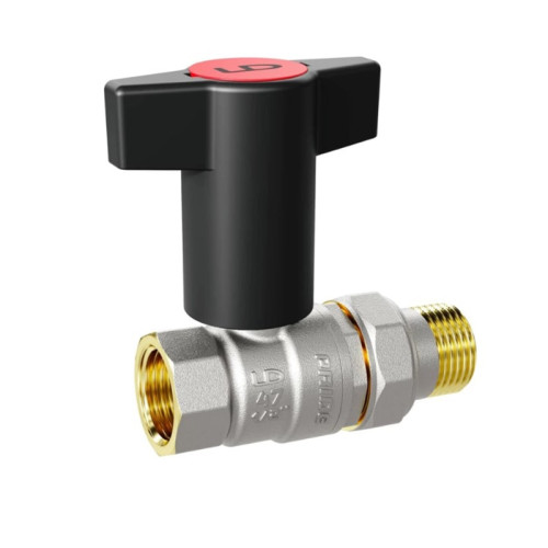 Кран шаровой LD с американкой резьба 1/2" Т-образная ручка красная