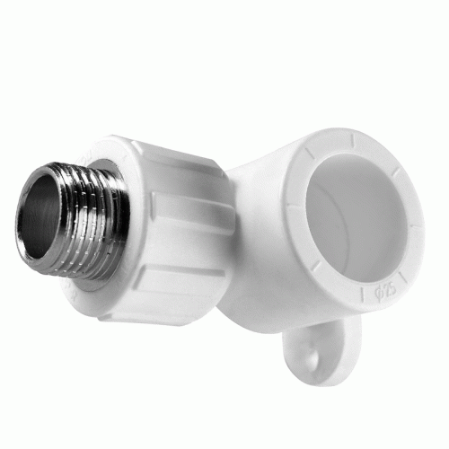 Угол с креплением полипропиленовый Политэк 20x1/2" мм с НР резьбой Угол с креплением полипропиленовый Политэк 20x1/2" мм с НР резьбой