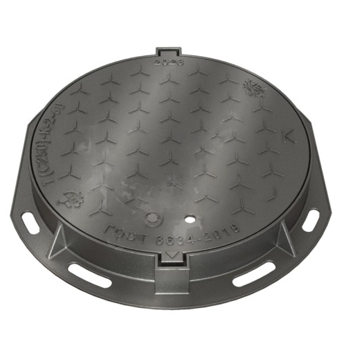 Люк чугун канализационный (К)Т Тяжелый С250 Т(С250)-2-60 ГОСТ 3634-2019 Н=100мм с замковым устройством и пружиной