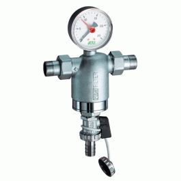Фильтр промывной FAR 1/2" латунный 100 мкм 95°C с манометром