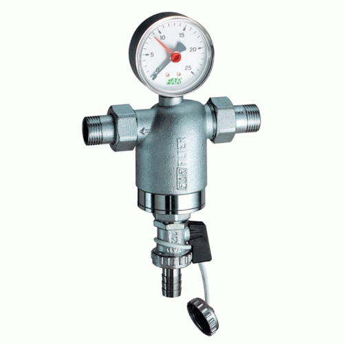 Фильтр промывной FAR 3/4" латунный 100 мкм 95°C с манометром