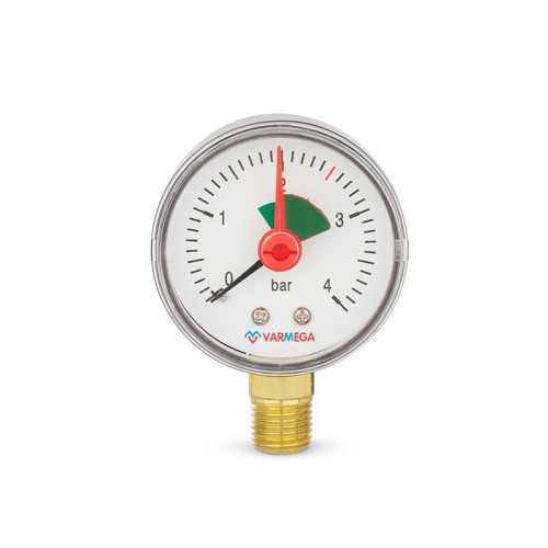 Манометр радиальный Varmega, 1/4" 50мм, 4 Бар, с указателем предела
