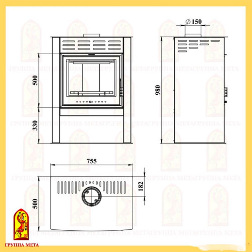 Печь-камин Мета Metafire Олона 9 кВт без плиты Печь-камин Мета Metafire Олона 9 кВт без плиты