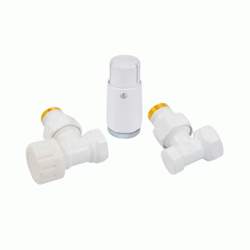 Комплект радиаторный угловой Delta Mini 1/2" с термоголовкой М30x1.5 белый