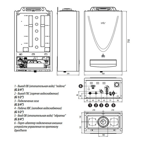 Настенный газовый котел Очаг 10Е двухконтурный
