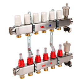 Коллектор Valtec с расходомерами 1"х 3/4" на 7 выходов (нержавейка) арт.VTC.586.EMNX.0607