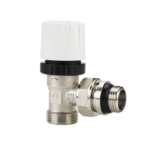 Термостатический клапан радиаторный угловой Varmega 1/2"х3/4" резьба НР/НР, с самоуплотняющимся полусгоном Термостатический клапан радиаторный угловой Varmega 1/2"х3/4" резьба НР/НР, с самоуплотняющимся полусгоном