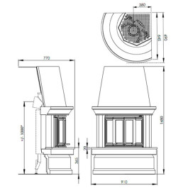 Печь-камин Nordpeis Geilo PS угловой топка NI-22 складные дверцы полка Ruivina
