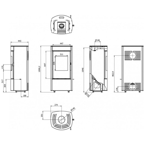 Печь-камин Defro Home Ceres 6 кВт золотая сталь
