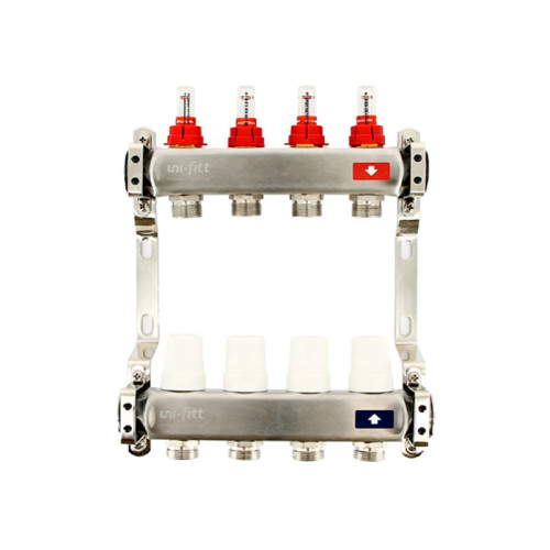 Коллектор из нержавеющий стали Uni-Fitt Optimal 3/4"x1" 4 выхода с расходомерами