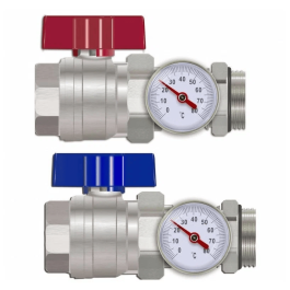 Кран шаровой прямой с полусгоном и термометром 1" пара TIM