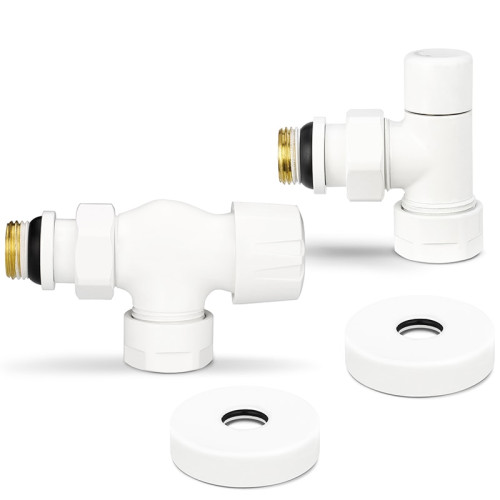 Комплект радиаторных клапанов осевой Varmega №3, 1/2"х3/4"EK резьба ВР/НР,  цвет белый