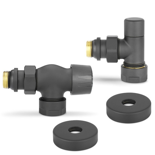 Комплект радиаторных клапанов осевой Varmega №3, 1/2"х3/4"EK резьба ВР/НР,  цвет черный