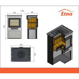 Печь-камин Этна Панорама с плитой и теплообменником антрацит