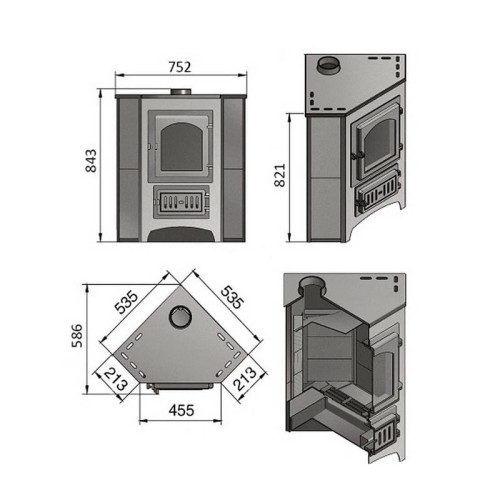 Печь-камин Везувий ПК-01 (220) 9 кВт красный без плиты угловая