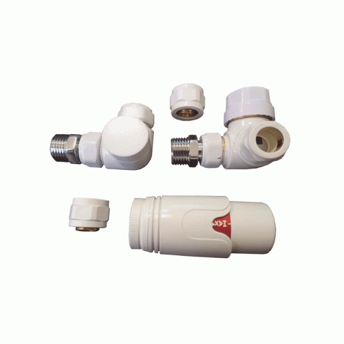 Комплект вентилей Delta Mini 1/2" трехосевой левый с термоголовкой М30x1.5 белый