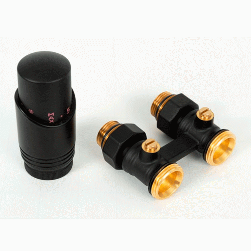 Комплект для нижнего подключения прямой Delta 3/4"x3/4" D=50 мм с термоголовкой М30x1.5 черный