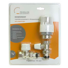 Комплект прямой радиаторный TIM 1/2" (клапан прямой, термоголовка, клапан настроечный)