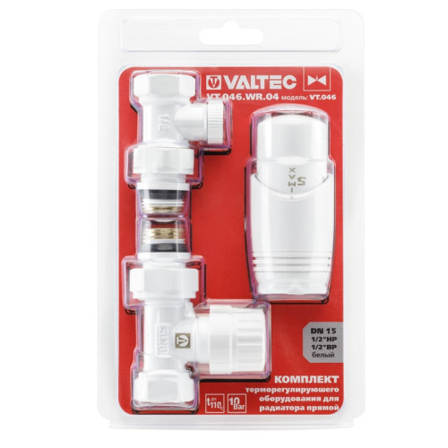 Комплект термостатический прямой Valtec 1/2" арт.VT.046.WR.04 (Белый)