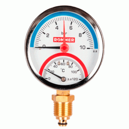 Термоманометр радиальный Rommer 80 мм 1/2" 0-10 бар с клапаном