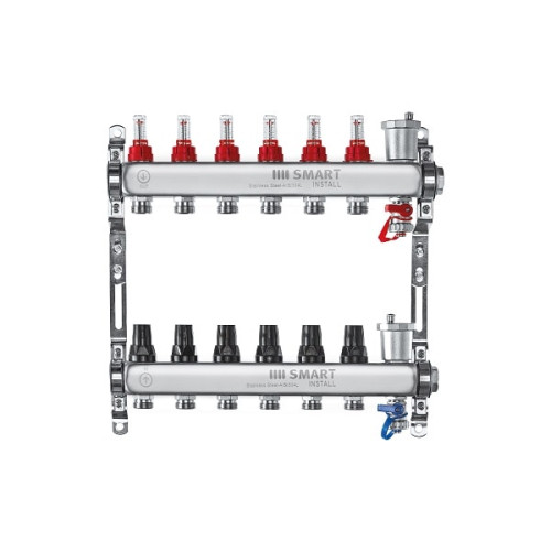 Коллектор нержавеющий Smart Install с расходомерами 9 выходов 1"-3/4" Коллектор нержавеющий Smart Install с расходомерами 9 выходов 1"-3/4"