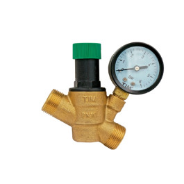 Редуктор давления с манометром (1.5-6 бар) TIM 1/2"ВНх1/2"ВНх3/4"НР