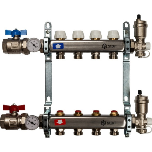 Коллектор из нержавеющей стали в сборе без расходомеров на 4 выхода Stout SMS 0912 000004 Коллектор из нержавеющей стали в сборе без расходомеров на 4 выхода Stout SMS 0912 000004