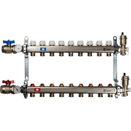 Коллектор из нержавеющей стали в сборе без расходомеров на 9 выходов Stout SMS 0912 000009 Коллектор из нержавеющей стали в сборе без расходомеров на 9 выходов Stout SMS 0912 000009