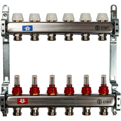 Коллектор из нержавеющей стали с расходомерами на 6 выходов Stout SMS 0917 000006 Коллектор из нержавеющей стали с расходомерами на 6 выходов Stout SMS 0917 000006