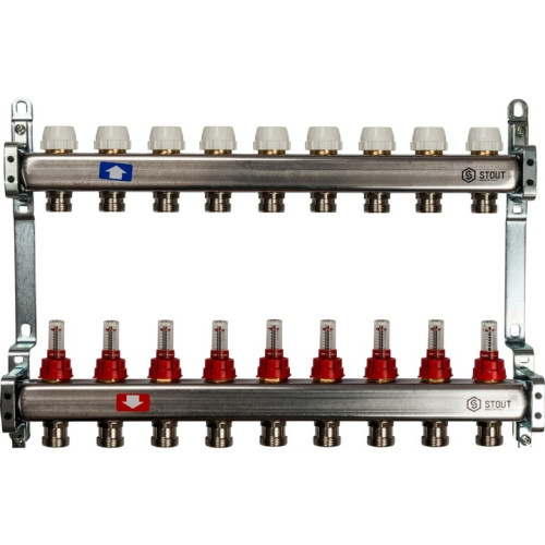 Коллектор из нержавеющей стали с расходомерами на 9 выходов Stout SMS 0917 000009 Коллектор из нержавеющей стали с расходомерами на 9 выходов Stout SMS 0917 000009