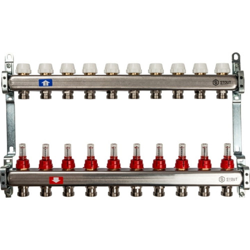 Коллектор из нержавеющей стали с расходомерами на 10 выходов Stout SMS 0917 000010 Коллектор из нержавеющей стали с расходомерами на 10 выходов Stout SMS 0917 000010