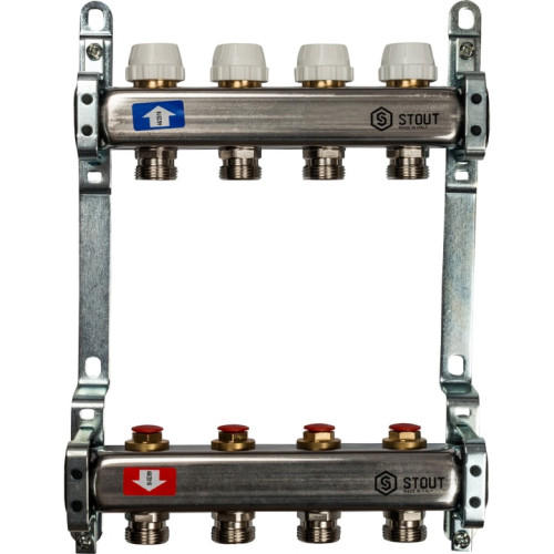 Коллектор из нержавеющей стали без расходомеров на 4 выхода Stout SMS 0922 000004 Коллектор из нержавеющей стали без расходомеров на 4 выхода Stout SMS 0922 000004