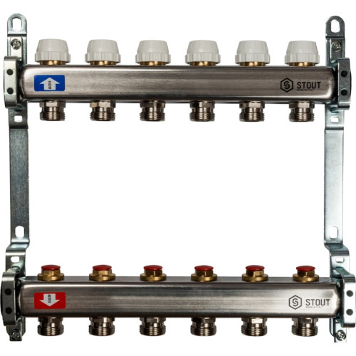 Коллектор из нержавеющей стали без расходомеров на 6 выходов Stout SMS 0922 000006 Коллектор из нержавеющей стали без расходомеров на 6 выходов Stout SMS 0922 000006