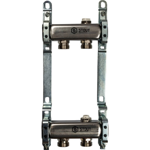 Коллектор из нержавеющей стали для радиаторной разводки на 2 выхода Stout Коллектор из нержавеющей стали для радиаторной разводки на 2 выхода Stout