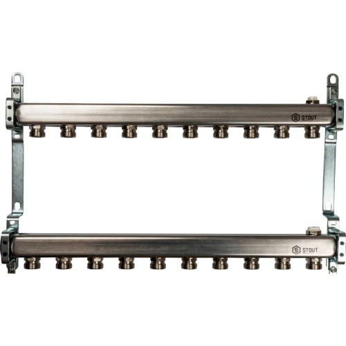 Коллектор из нержавеющей стали для радиаторной разводки на 10 выходов Stout Коллектор из нержавеющей стали для радиаторной разводки на 10 выходов Stout