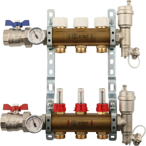 Коллектор из латуни с расходомерами на 3 выхода Stout SMB 0473 000003 Коллектор из латуни с расходомерами на 3 выхода Stout SMB 0473 000003