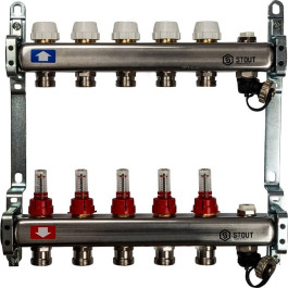 Коллектор из нержавеющей стали с расходомерами, с клапаном вып. воздуха и сливом 5 вых. Stout SMS-0927-000005