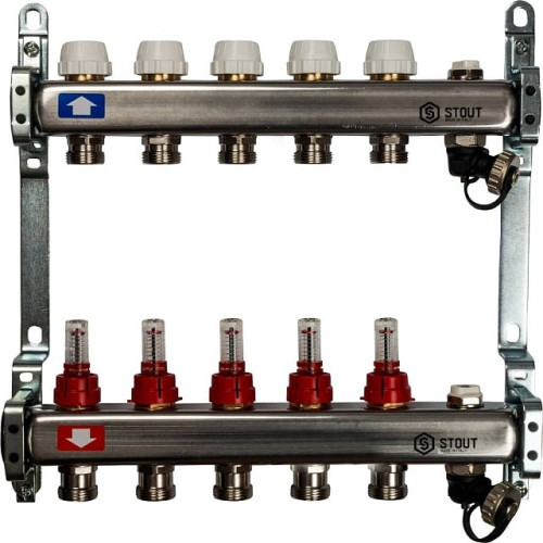 Коллектор из нержавеющей стали с расходомерами, с клапаном вып. воздуха и сливом 5 вых. Stout SMS-0927-000005 Коллектор из нержавеющей стали с расходомерами, с клапаном вып. воздуха и сливом 5 вых. Stout SMS-0927-000005