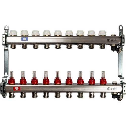 Коллектор из нержавеющей стали с расходомерами, с клапаном вып. воздуха и сливом 9 вых. Stout SMS-0927-000009 Коллектор из нержавеющей стали с расходомерами, с клапаном вып. воздуха и сливом 9 вых. Stout SMS-0927-000009