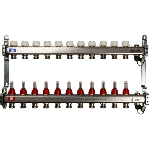 Коллектор из нержавеющей стали с расходомерами, с клапаном вып. воздуха и сливом 11 вых. Stout SMS-0927-000011 Коллектор из нержавеющей стали с расходомерами, с клапаном вып. воздуха и сливом 11 вых. Stout SMS-0927-000011