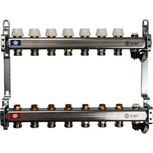 Коллектор из нержавеющей стали без расходомеров, с клапаном вып. воздуха и сливом 7 вых Stout SMS-0932-000007 Коллектор из нержавеющей стали без расходомеров, с клапаном вып. воздуха и сливом 7 вых Stout SMS-0932-000007