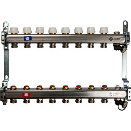 Коллектор из нержавеющей стали без расходомеров, с клапаном вып. воздуха и сливом 8 вых Stout SMS-0932-000008