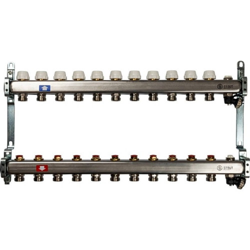 Коллектор из нержавеющей стали без расходомеров, с клапаном вып. воздуха и сливом 11 вых Stout SMS-0932-000011