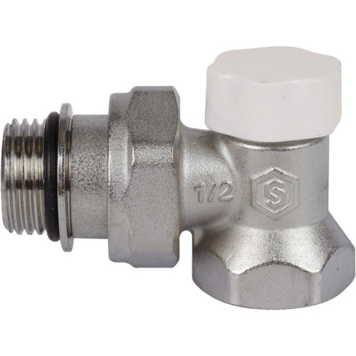 Клапан запорно-балансировочный угловой 1/2" Stout (с дополнительным уплотнением)