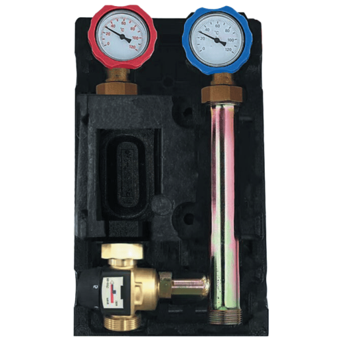 Насосная группа Rommer с термостатическим смесительным клапаном (35-60°С) без насоса, левая