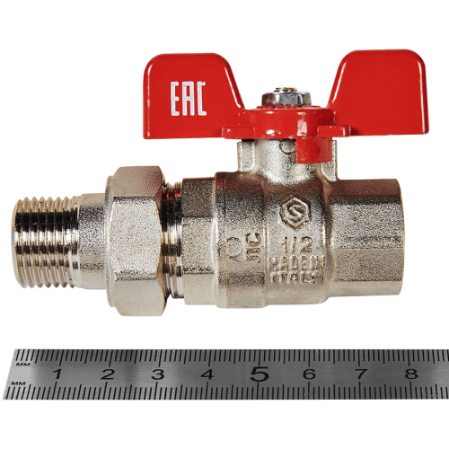 Кран с американкой (бабочка) 1/2" Stout красная ручка Кран с американкой (бабочка) 1/2" Stout красная ручка