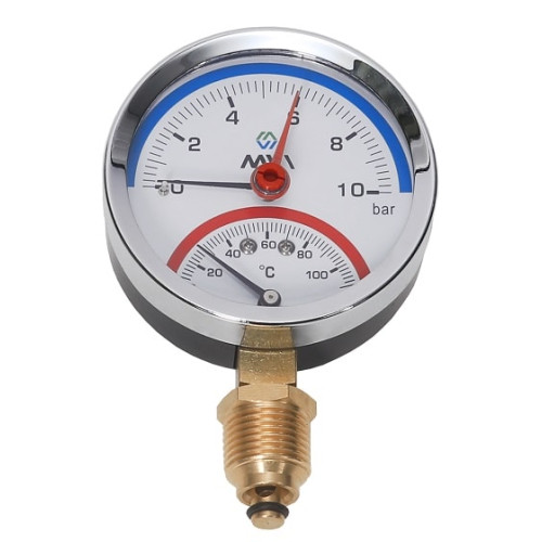 Термоманометр MVI радиальный, диаметр корпуса D80, присоединительная резьба 1/2" Н, диапазон измерений 10 bar (1 МПа), от 0°C до 120°C