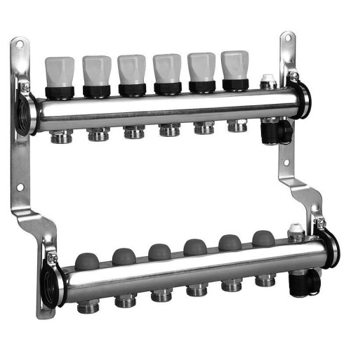 Коллектор из нержавеющей стали с термовставками на 6 выходов Meibes