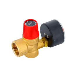Клапан предохранительный Rommer 1/2"х3/4"х1/4" для отопления с манометром 3 Бар